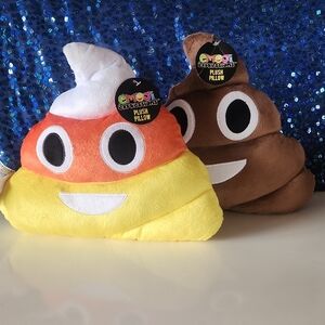 2 NWT. Expressions Emoji Plush Pillow Duo - Yellow, Orange, Brown